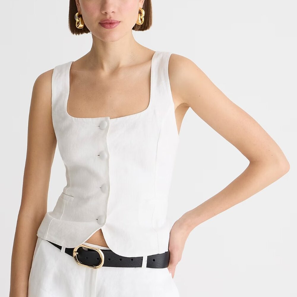 J. Crew Scoopneck Linen Blend Vest White Size 2/XS NWT